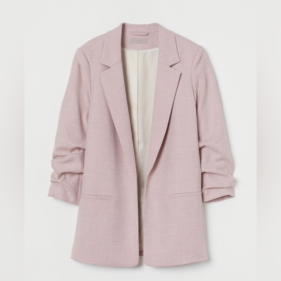 H&M Jackets & Blazers - H&M gathered sleeve herringbone pink blazer